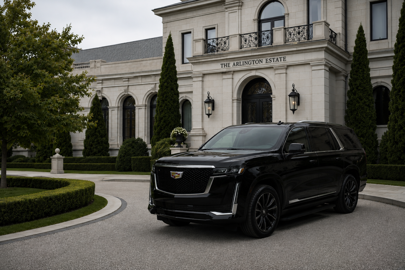 The Arlington Estate &middot; Cadillac Escalade on the curved driveway