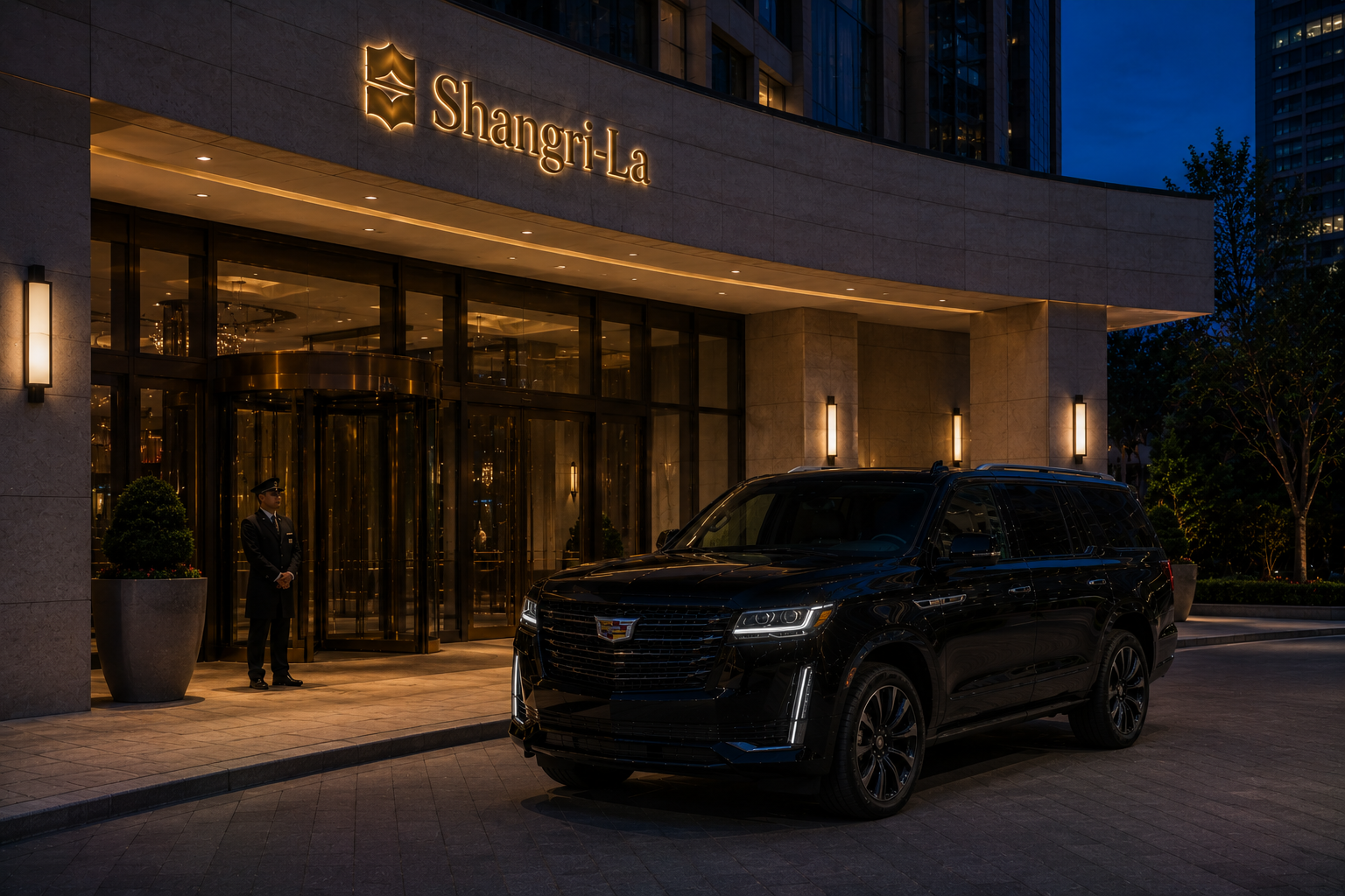 Shangri-La Toronto &middot; Cadillac Escalade at the University Avenue porte-coch&egrave;re